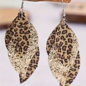 Leopard Print and Gold Leaf Earrings